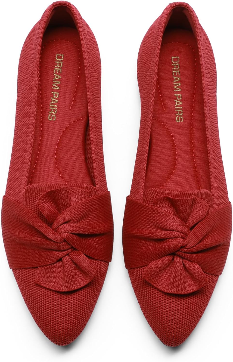 DREAM PAIRS Flats for Women Pointed Toe Foldable Knit Ballet Flats Comfortable Slip-On Dress Shoes Elegant Bow Flats for Work Office Business Casual Travel