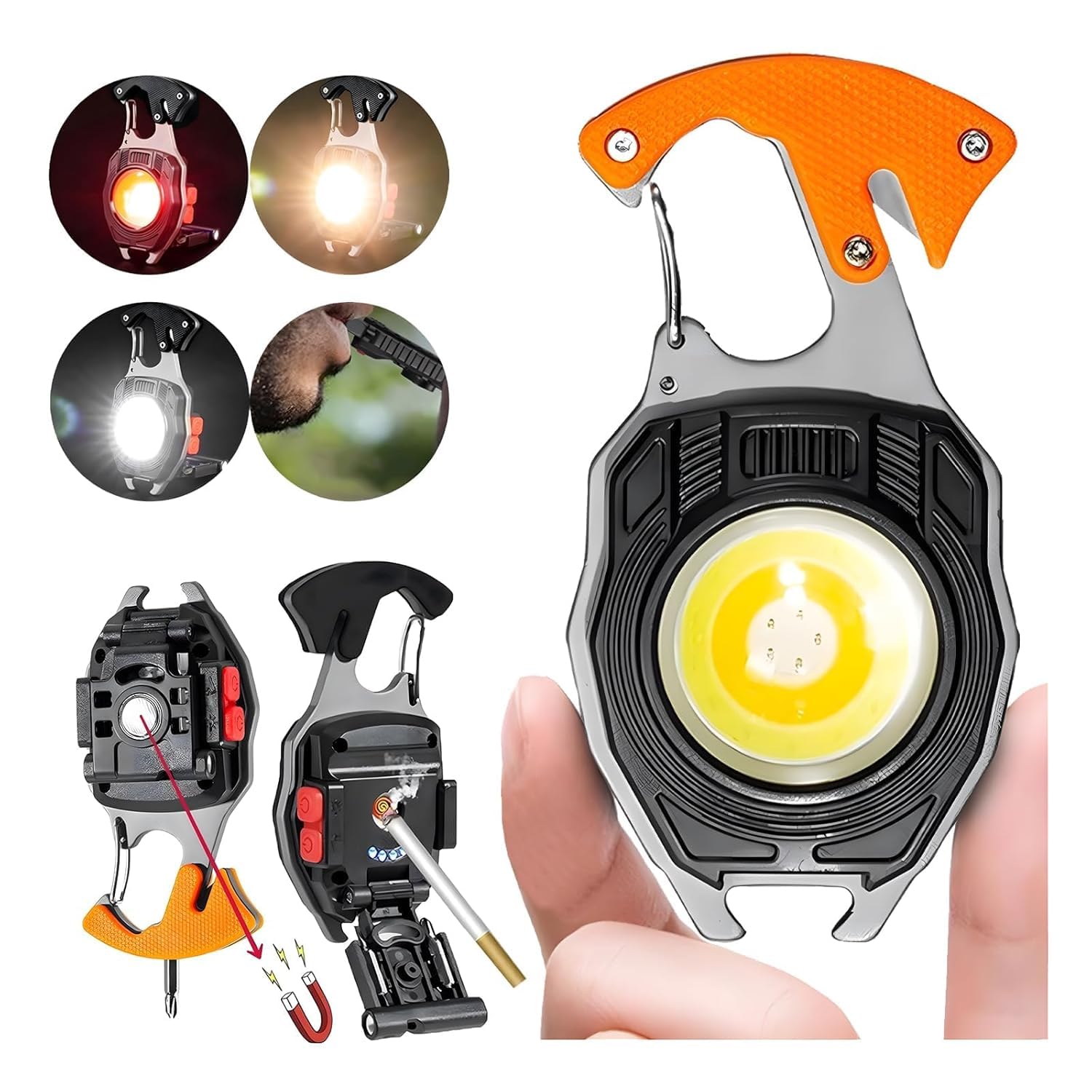 HRJP Multifunction Keychain Flashlight Rechargeable Light COB Mini Work Light with 7 Lighting Modes Electric Lighter Seat Belt Cutter Screwdriver-Pack of 1-image-12