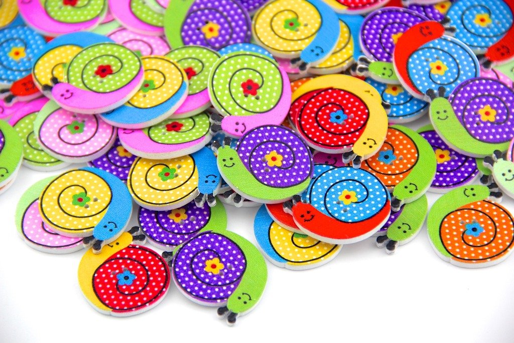 Pack of 50PCS Snail Buttons Colorful of Various Plain Round DIY 2 Holes Wooden Buttons for Sewing and Crafting