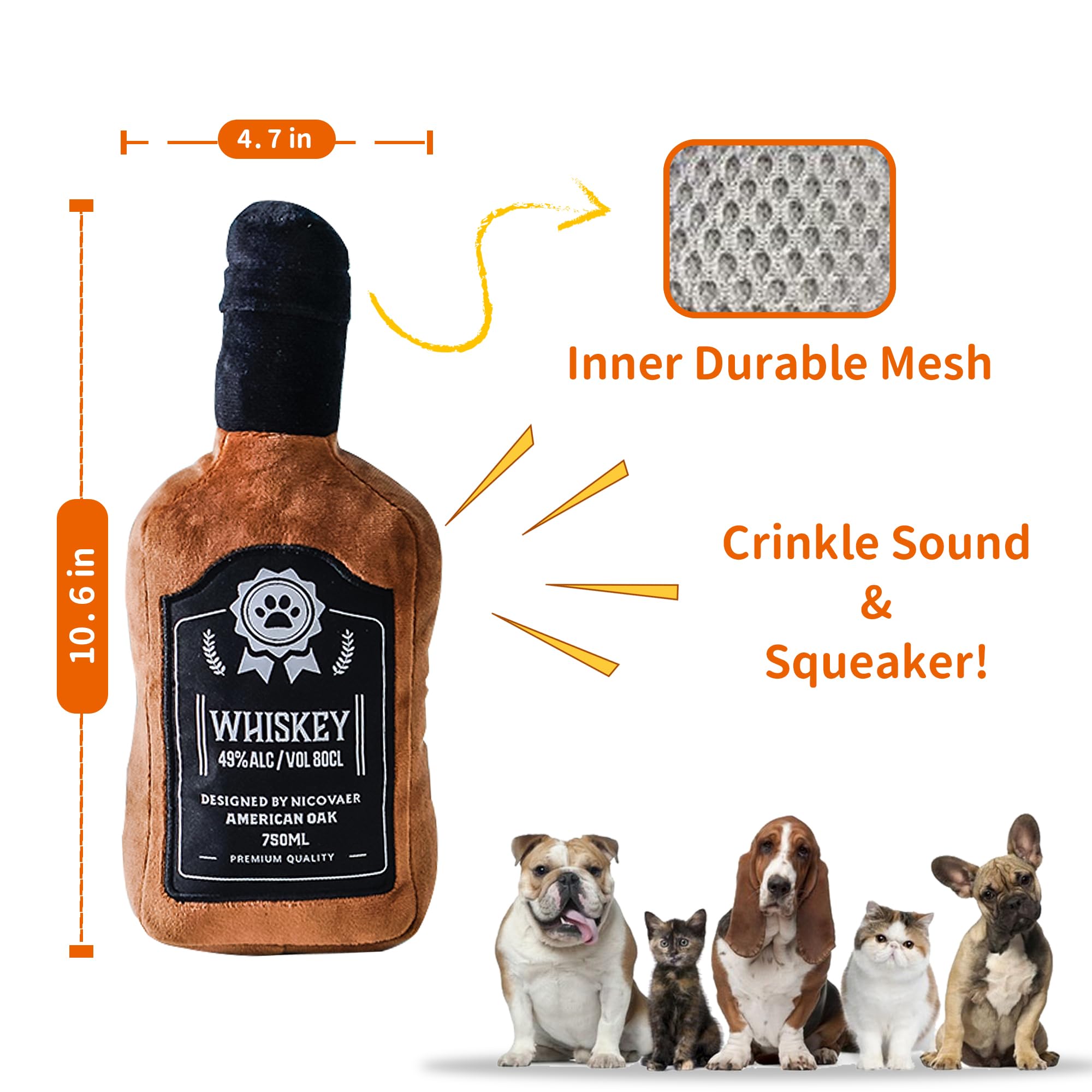 Hundespielzeug aus Plüsch, Quietscher, lustig, niedlich, Kralle, 26,9 cm, Braun, 1 Packung mit Rinde, Spielzeug, Whisky, Hundespielzeug, Welpen, Hundegeschenke für Hundegeburtstag