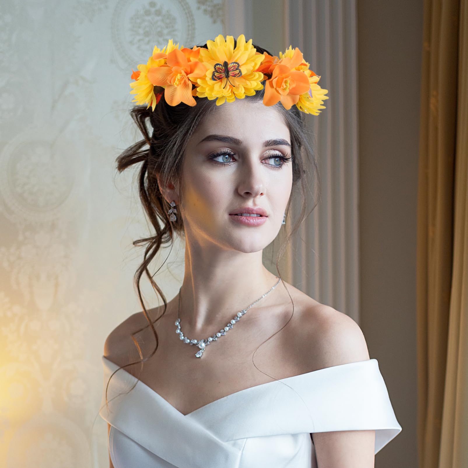 FRCOLOR 4 Piezas diadema de flores de de flores de bohemia diadema de guirnalda de tocados de novia tiaras de novia de falsa tocado de niña tela