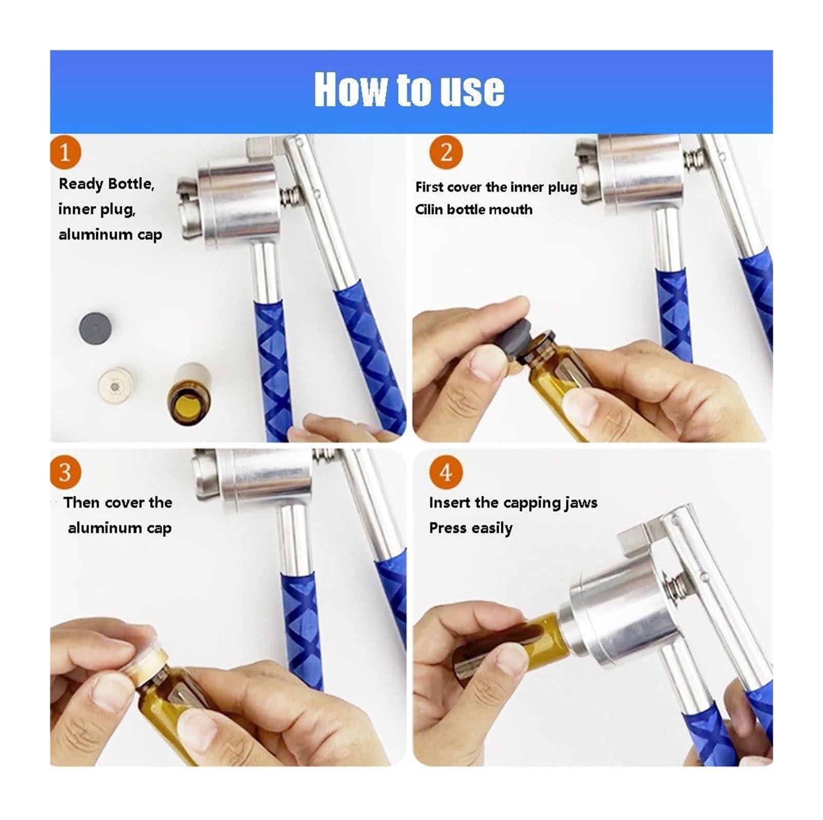 Manuelle Vial Crimper Versiegelung für 13 mm, 15 mm, 20 mm Flaschen – Edelstahl-Flaschenverschluss mit rutschfestem Griff für Parfüm, ätherische Öle, DIY