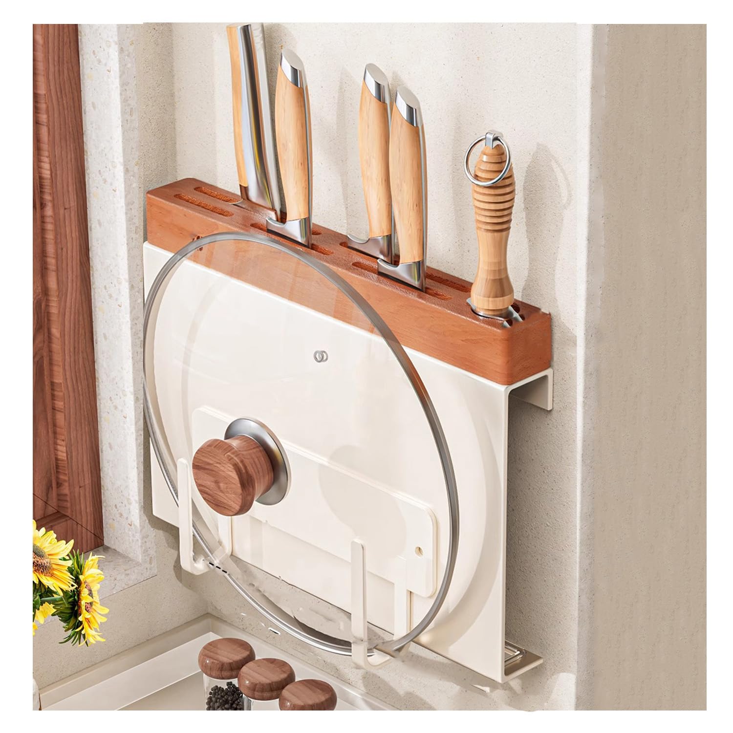 Dxcaicc Kitchen Knife Holder, Chopstick Holder, Mmulti-Function Wall Mounted Ventilation Knife Block, Protect Knives Storage Organizer Rack for Family, Restaurant,B,17.5 Inch