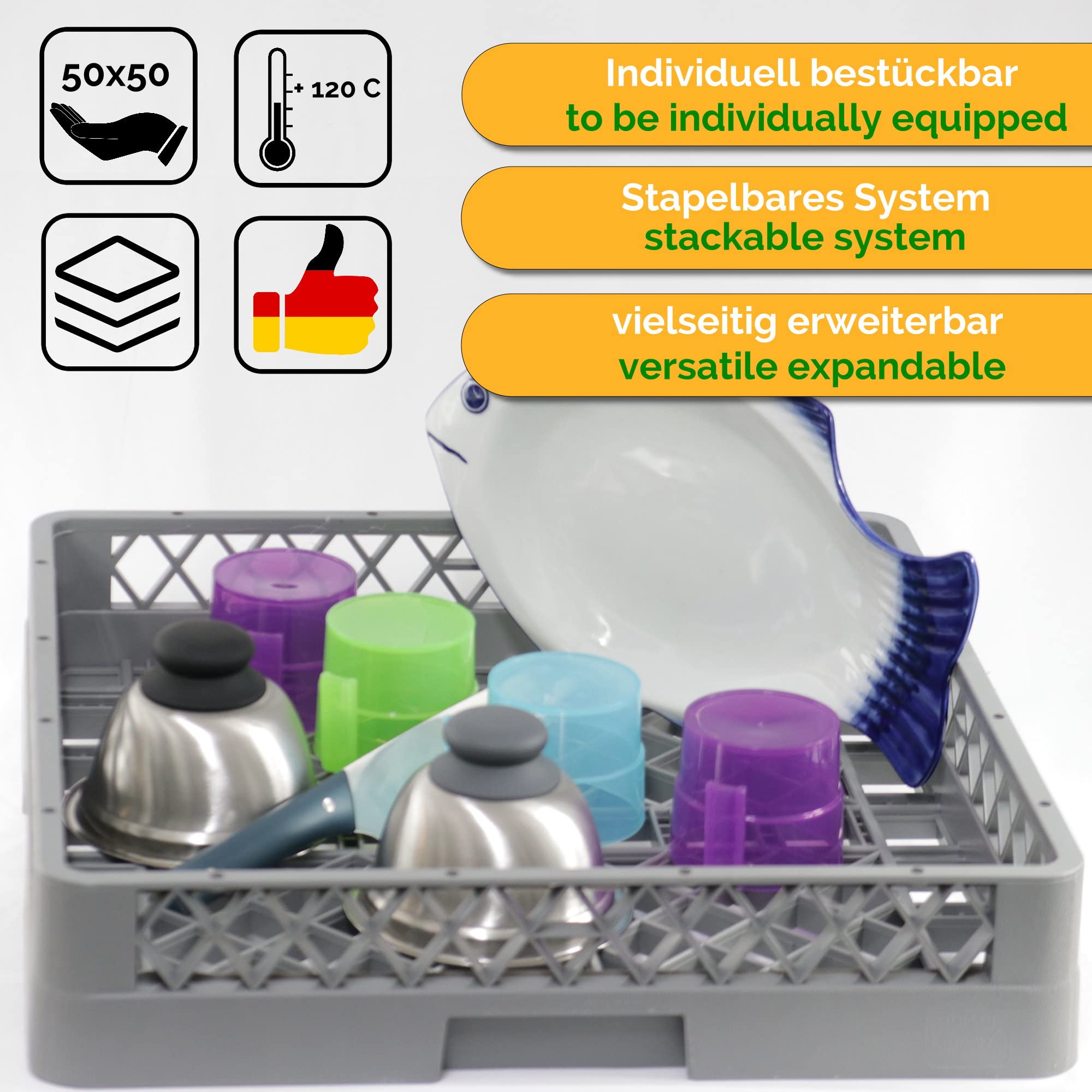 3 Set Spülkörbe Spülkorb für Bestecke Tabletts Gläser Geschirr GN Bleche Tassen mit 64 Finger Korb 50x50 Besteckkorb Spülmaschinenkorb Geschirrspülkorb für gewerbliche Spülmaschinen