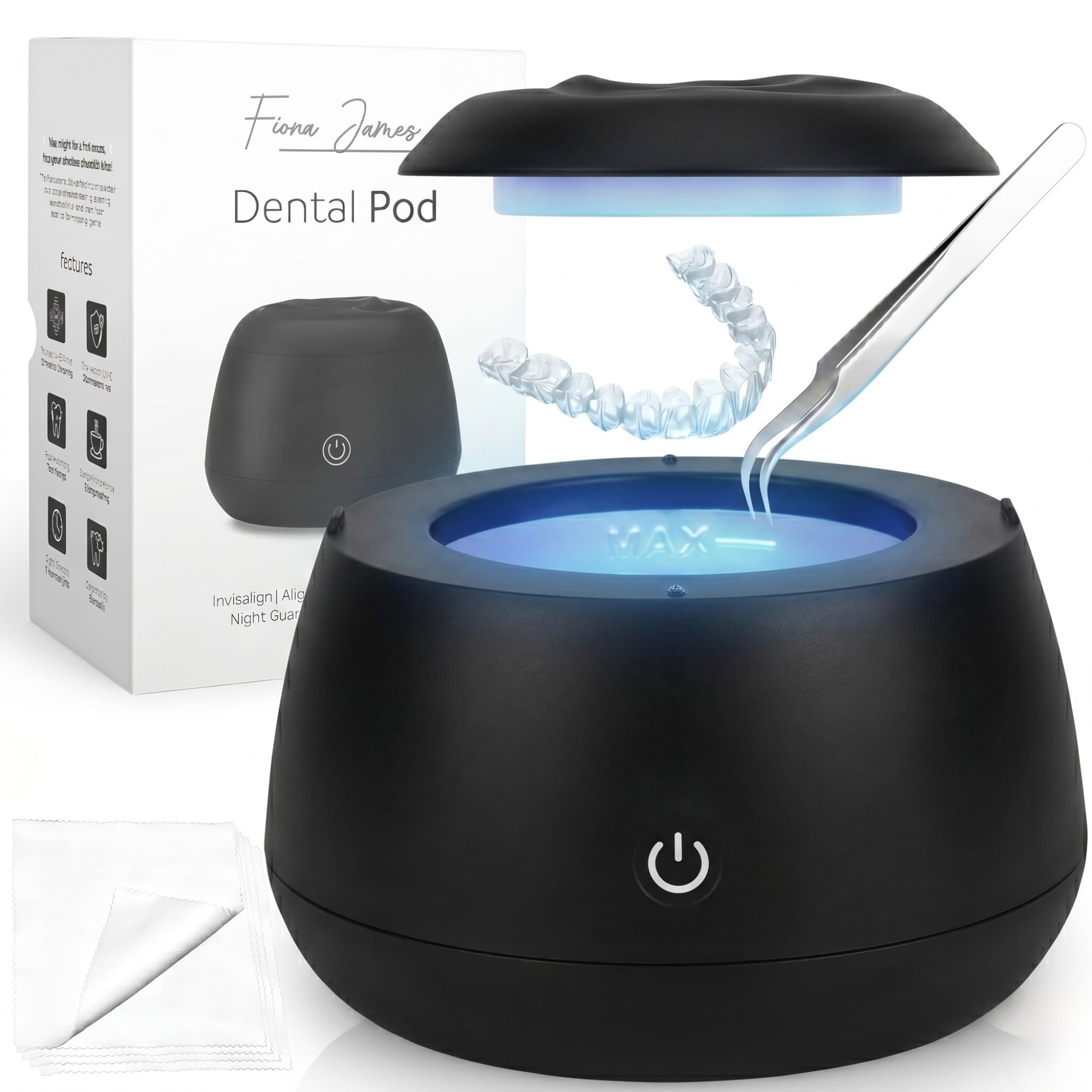 Pulitore per Retainer Ultrasonico 48kHz – Pod Dentale per Invisalign, Protesi e Paradenti – Macchina per Pulizia Profonda per Retainer e Night Guard – Serbatoio da 200ML, Funzione One-Touch – Nero