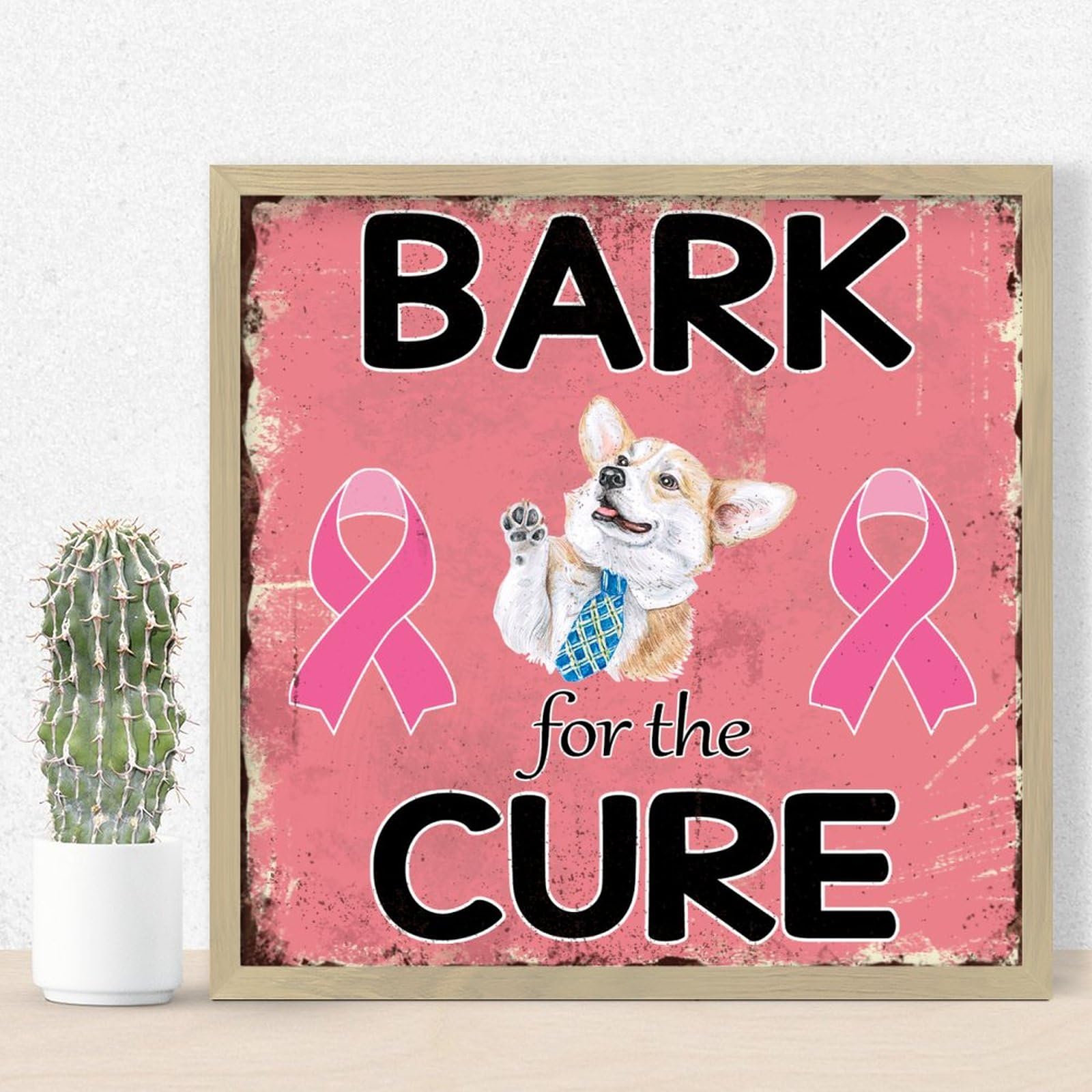 Panneau mural encadré en bois premium Bark for The Cure, art mural chic de 30 cm