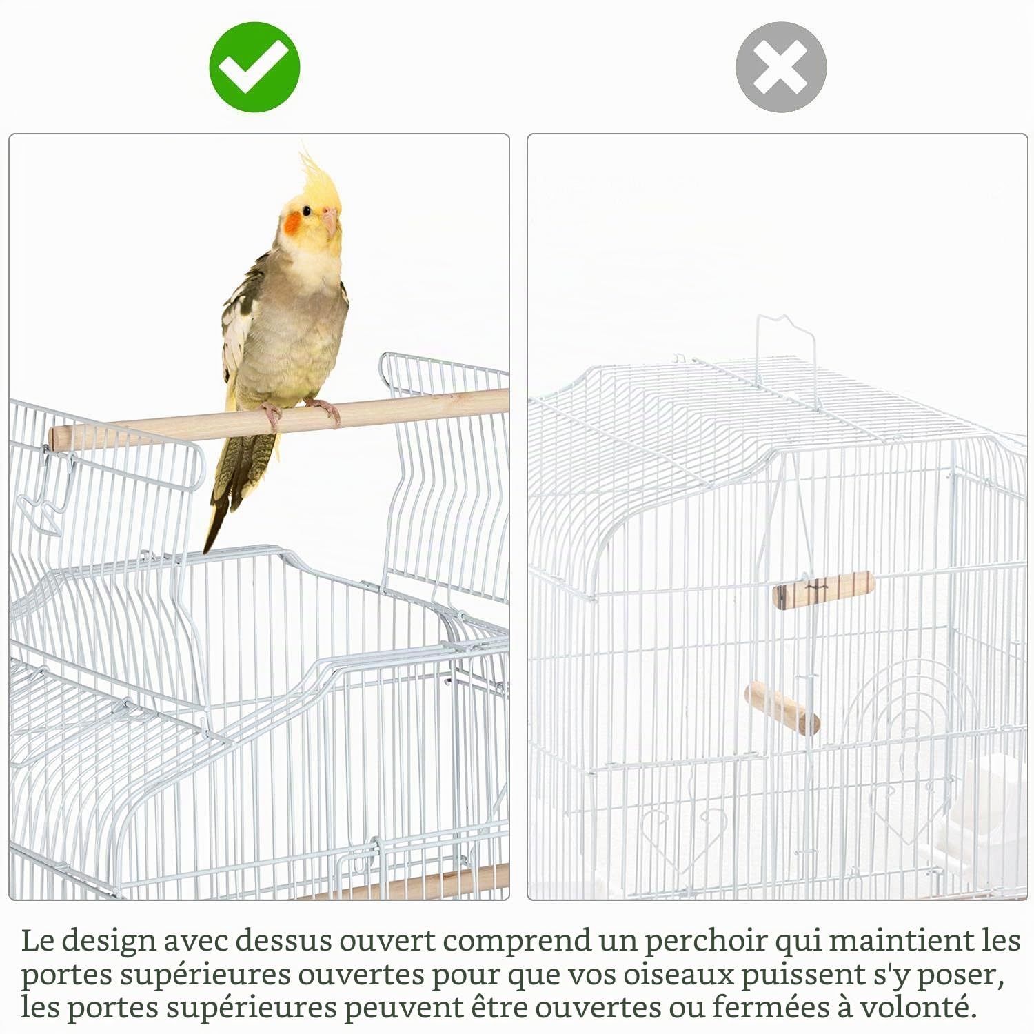 Yaheetech Cage à Oiseaux Perruche Cage avec Toit Ouvrable pour Calopsitte élégante Inséparable Perruche Ondulée Canaris 46 x 36 x 92 cm Blanc