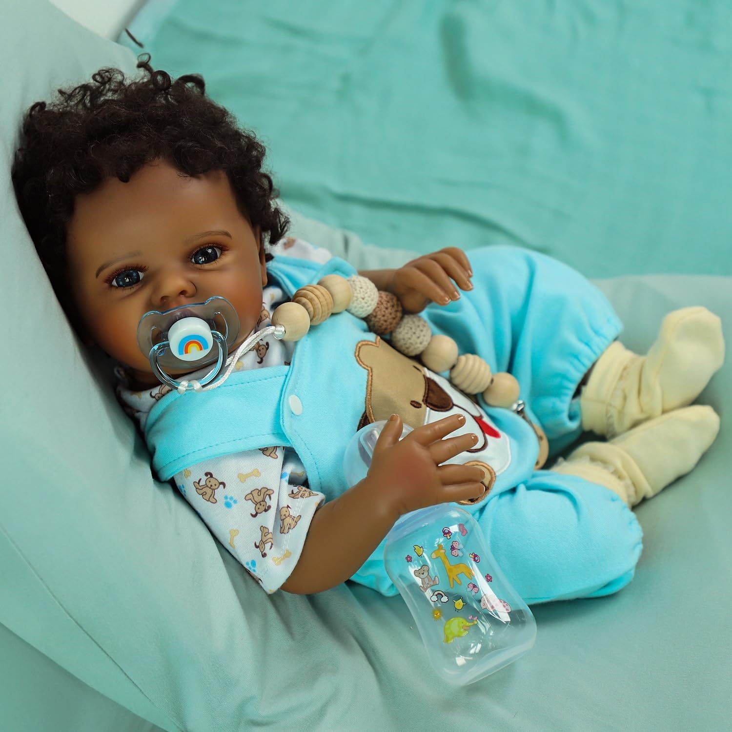 SCOM Realistic Reborn Baby Boy Black- 20 Inch African American Lifelike Newborn Real Life Baby Dolls with Clothes and Soft Body Toy Gift for Kids Age 3+