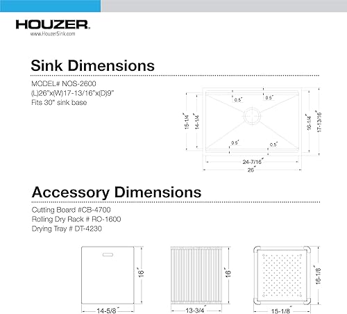 Miniatura 7 de Houzer Novus Series - Fregadero de cocina de doble nivel con estación de trabajo de doble nivel con sistema de plataforma deslizante doble
