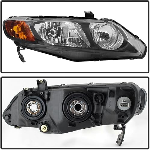 Miniatura 2 de ACANII - Para Honda Civic 2006-2011 de 4 puertas, sedán, color negro, faros delanteros de repuesto para el lado del conductor + del pasajero
