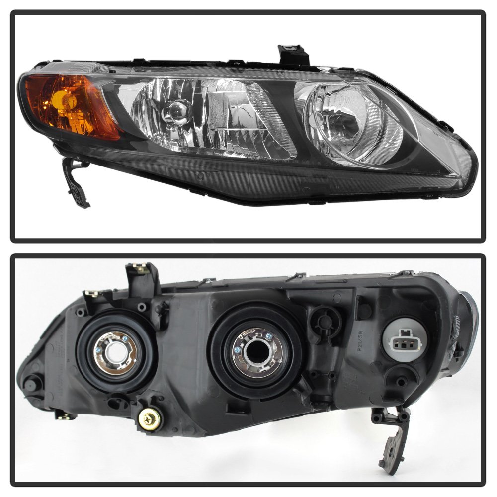 ACANII - For 2006-2011 Honda Civic 4-Door Sedan Black Housing Headlights Headlamps Replacement Driver + Passenger Side