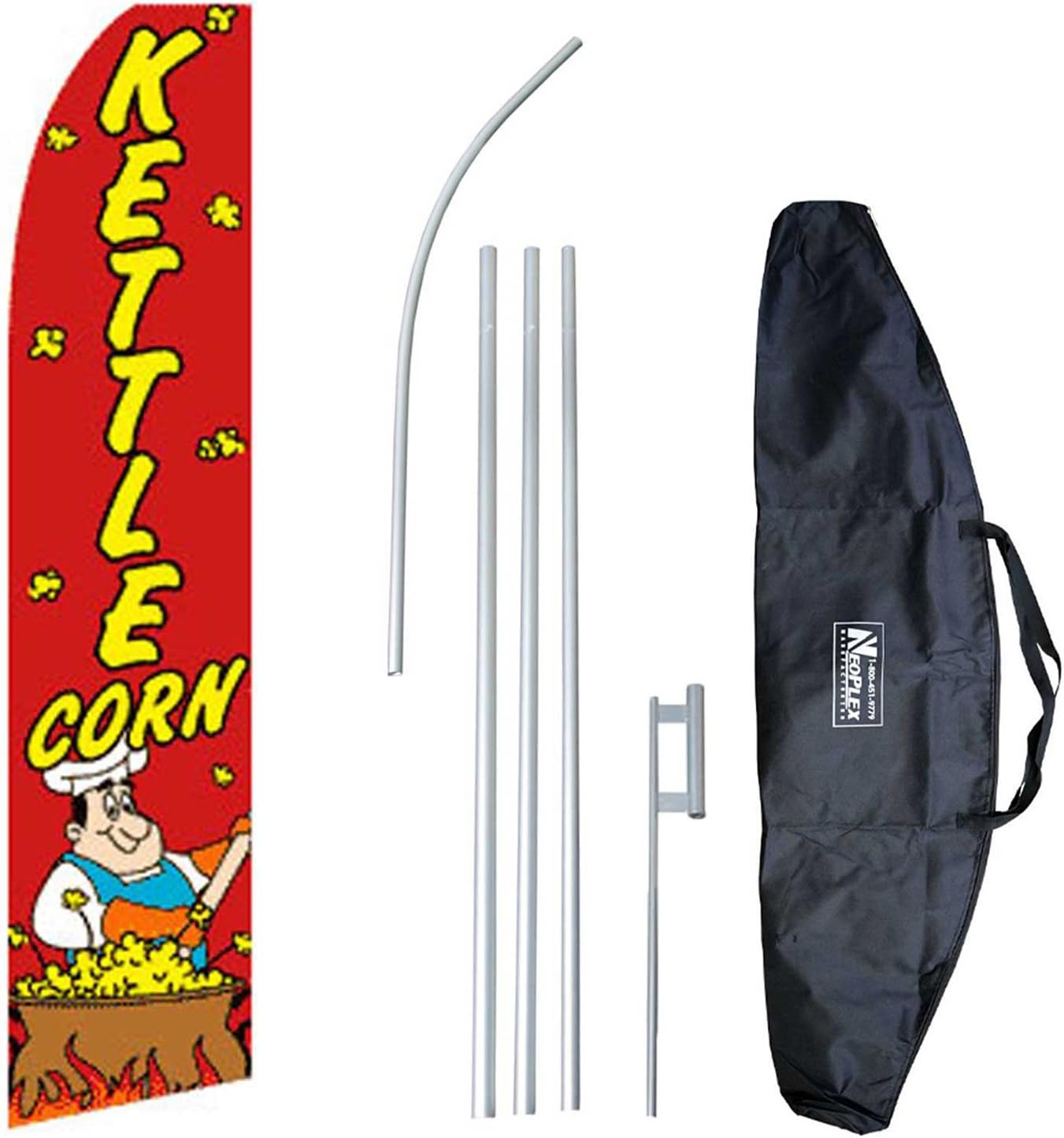 Kettle Corn 12-Foot Swooper Feather Flag and Case Complete Set...Includes 12-Foot Flag, 15-Foot Pole, Ground Spike, and Carrying/Storage Case