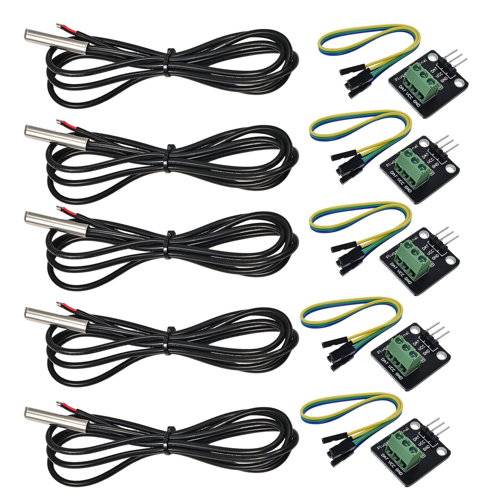 DS18B20 Waterproof Temperature Sensor Probe Moudle Kit Stainless Steel Probe for Raspberry Pi, 5 pcs, 1 Meter