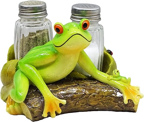 Salero y pimentero de cerámica vintage con diseño de rana traviesa, divertida decoración de carrito de bar con soporte de chupito, juego de regalo