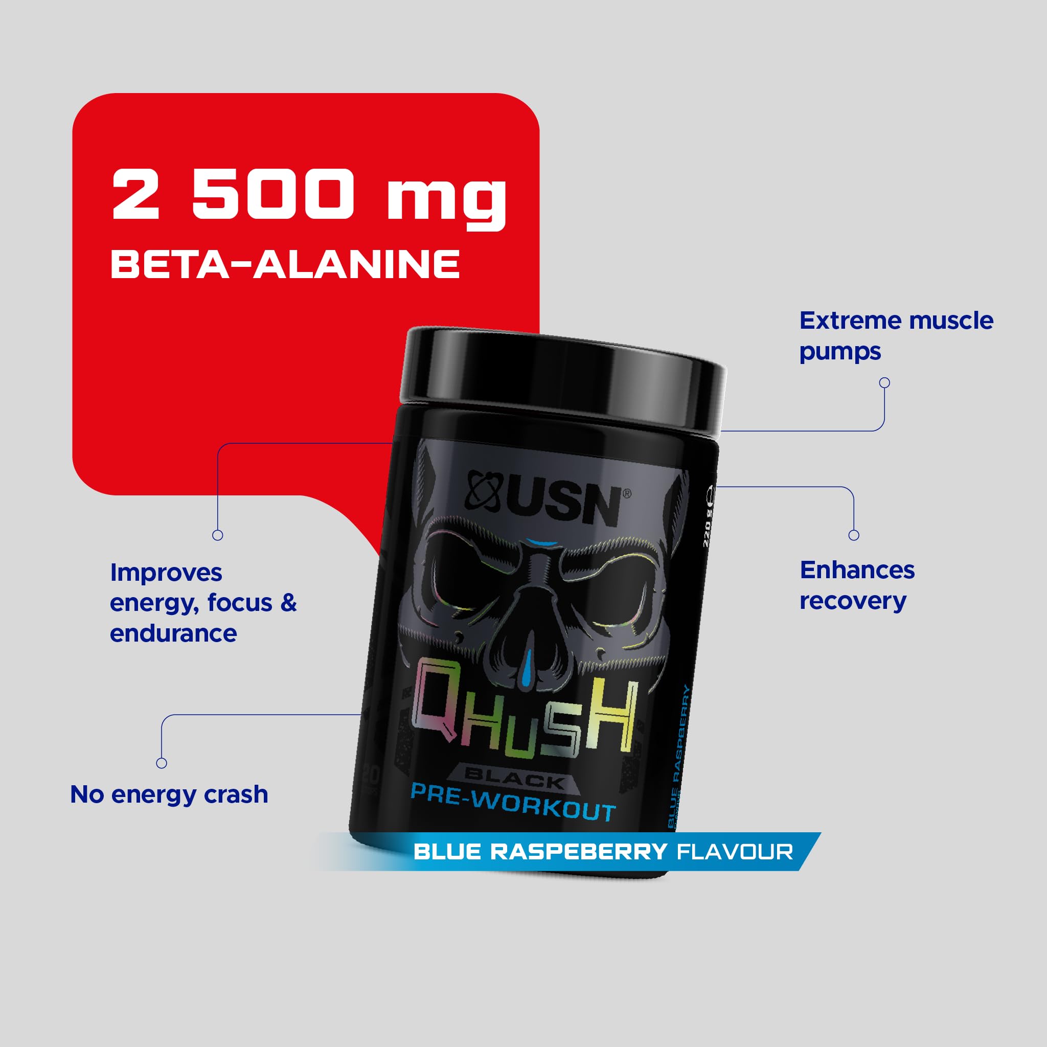 USN QHUSH Pre-Workout (20 serv) Blue Raspberry