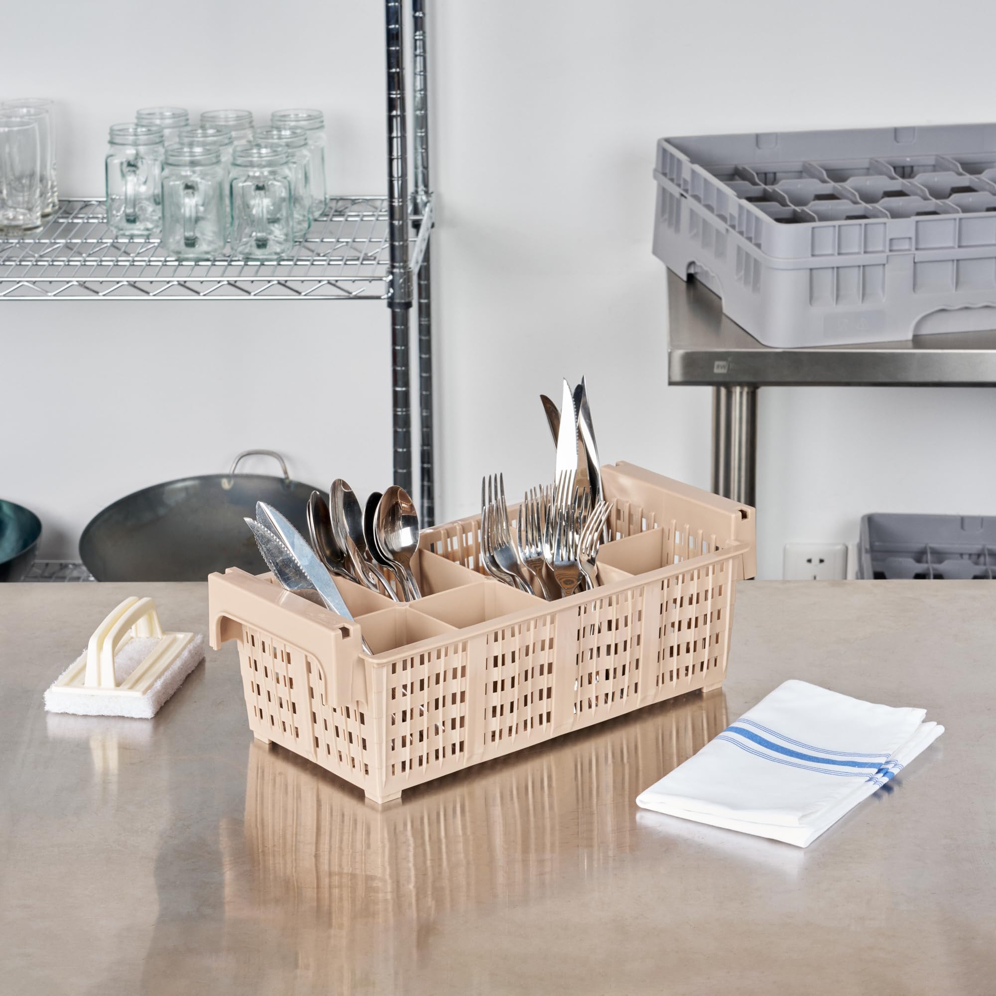 Restaurantware Clean Tek Égouttoir à vaisselle professionnel en polypropylène marron robuste avec 8 compartiments, porte-couverts durable pour restaurants, cuisines, cafétérias et plus encore