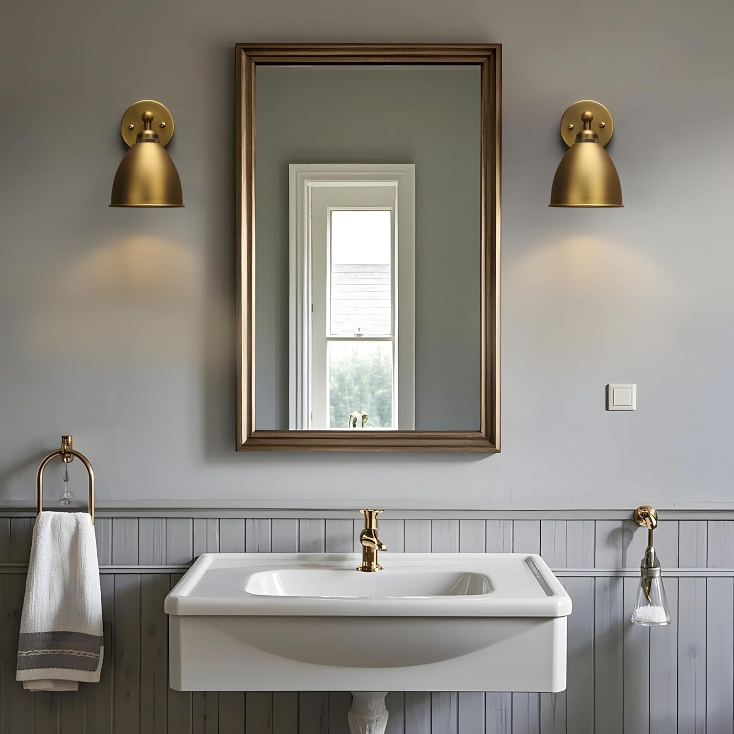 Phansthy Industrial Hardwire Wall Sconce Vintage Farmhouse Wall Light Fixture, Right-Angled Wall Lights with Rustic Metal Lampshade for Bedroom, Living Room, Reading, Kitchen (Antique, 2 Pack)