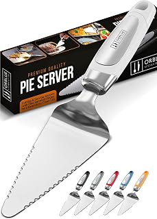 Orblue Pie Server Serrated Both Sides - Stainless Steel Cake Cutter for Left/Right Handed, Ergonomic Handle, Dishwasher Safe, White