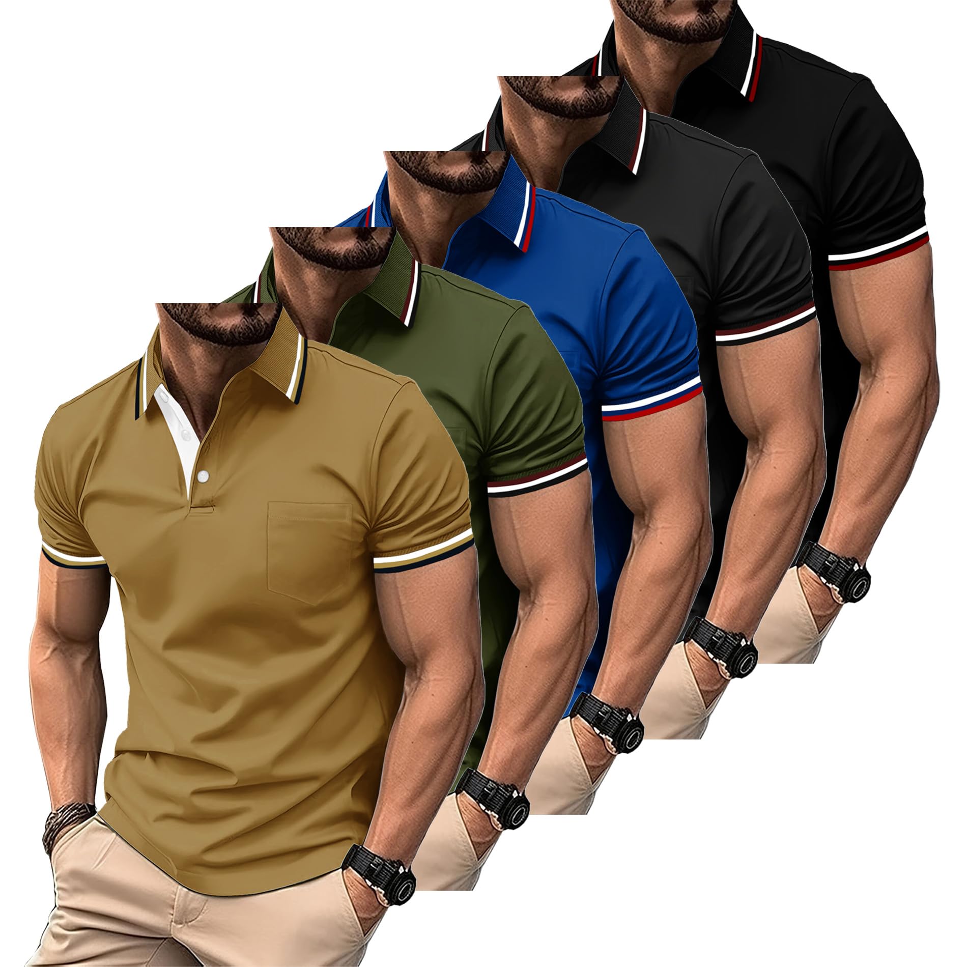 ZITY Polo Uomo Maniche Corte Pacco da 5 Polo Golf Tennis Estate Magliette Leggera e Traspirante T Shirt Primavera Camicie per Il Lavoro,Vacanze