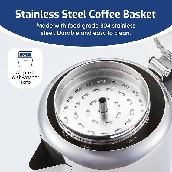 Elite Gourmet 8-Cup Stovetop Coffee Percolator, Clear Glass Brew Knob