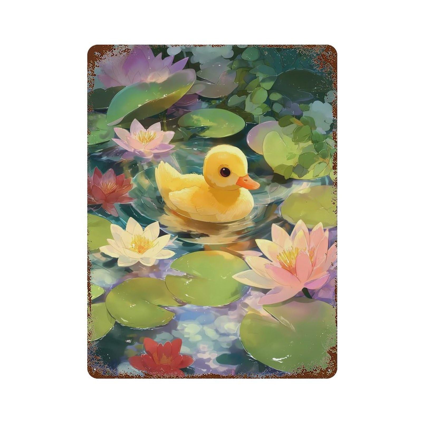 Duck in A Lily Pond Vintage Metal Tin Sign 15.7"x11.8", Industrial Home Decor for Garage, Pub Or Kitchen