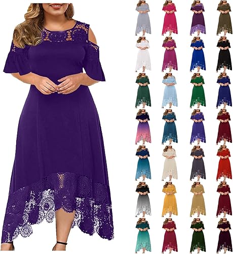 Vestidos de talla grande para mujer, vestido de verano 2023, elegante, sexy, entallado, con encaje, retazos, manga con volantes, vestido de invitada