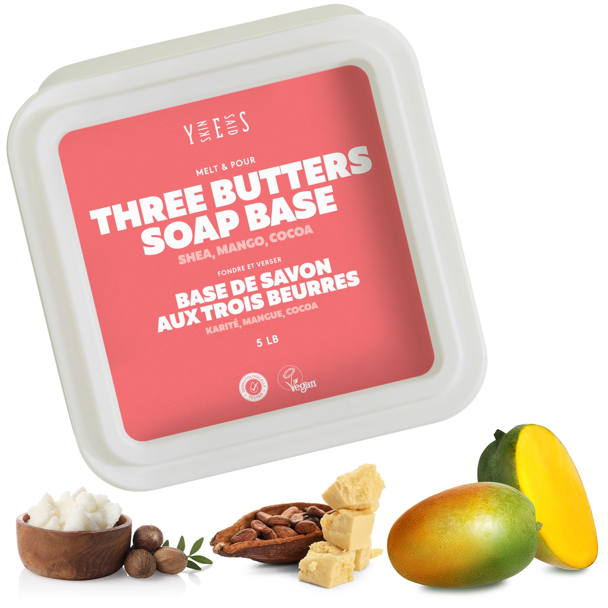 Three Butters Soap Base 5 LB | Made in Greece | Palm Oil-Free, Shea Butter, Mango Butter & Cocoa Butter | Melt and Pour Soap Making Supplies - SLES Free, Organic Ingredients