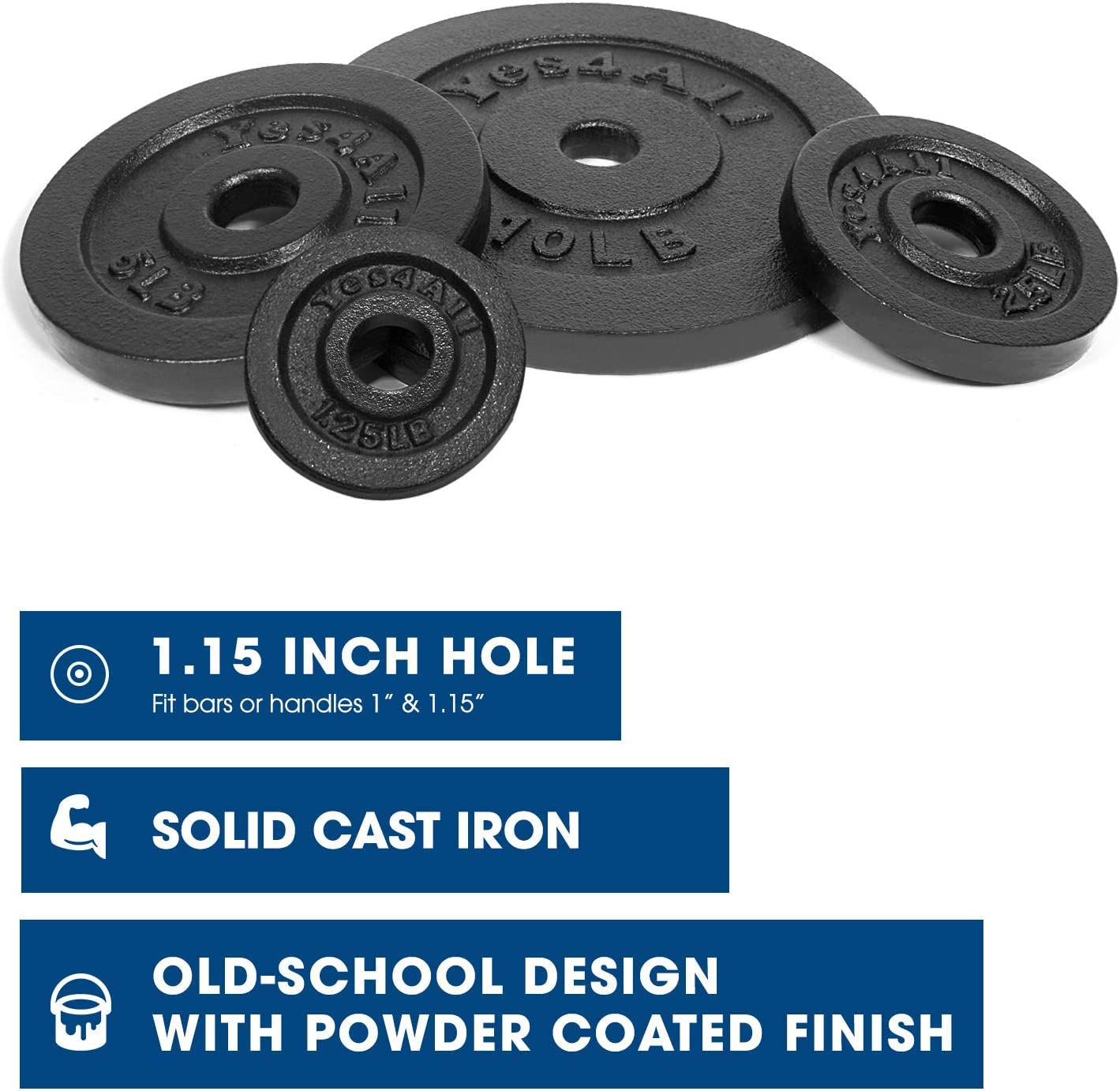 Plaques De Poids Yes4All 25LB (11.3kg) Poignée 1 Pouce – Fonte Standard