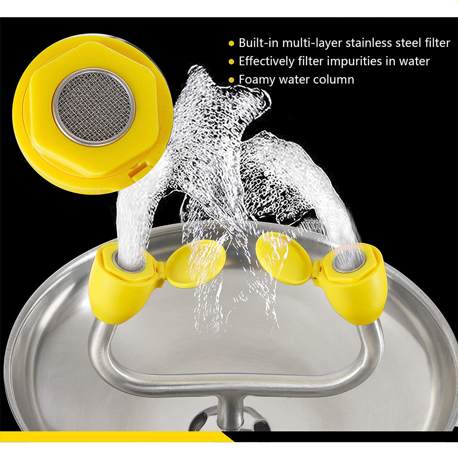 Generisch Augendusche zur Wandmontage, Notfall-Augen- und Gesichtsdusche mit Wasseranschluss, Edelstahl 304 mit ABS-Beschichtung, gelbes Augenduschen-Set
