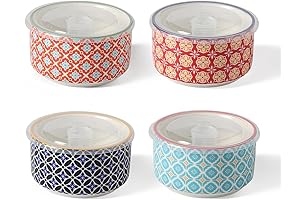 Ceramic Storage Containers with Lids, 5 Inch Prep Bowls for Kitchen