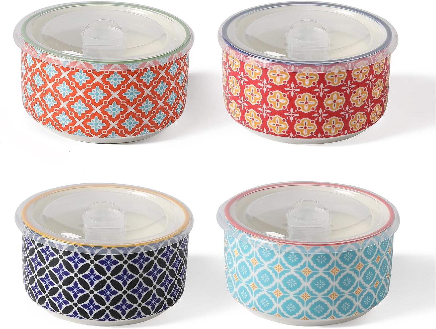 Metahom Ceramic Bowl Set with Lids, Serving Bowls with lids, 5 Inch Prep Bowls for Kitchen, Lunch, Picnic, Microwave & Dishwasher Safe, 20 Oz Set of 4