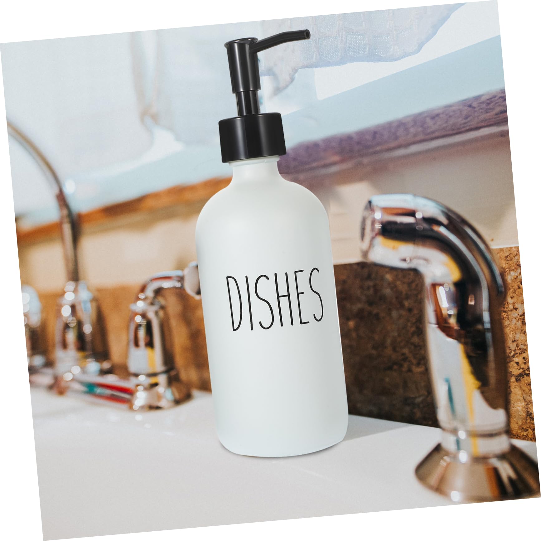 Dispensador de Jabón Líquido de Vidrio 500ml, Juego de 1 con Bandeja de Bambú, Reutilizable, para Baño y Cocina, Fácil de Presionar