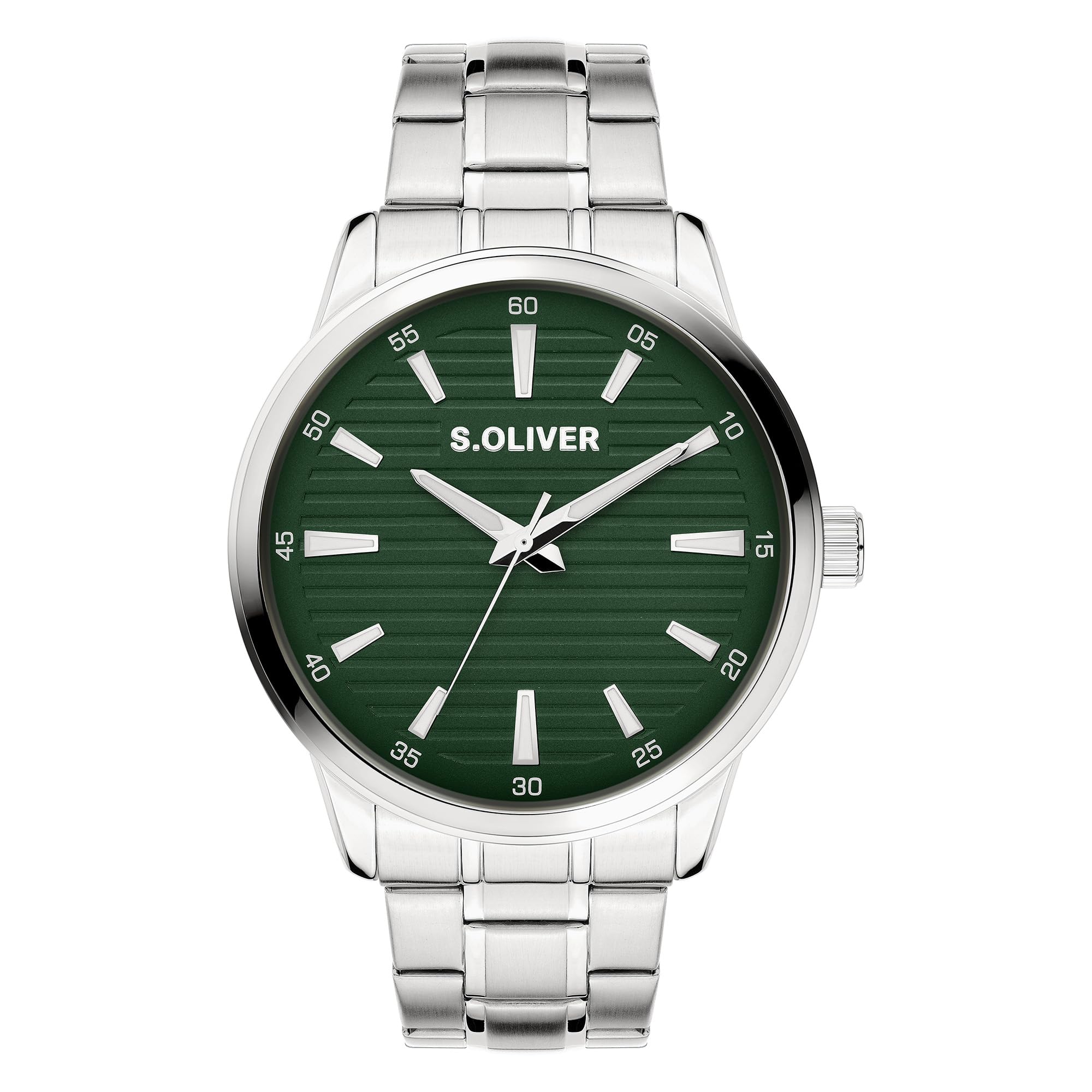 s.Oliver Men's Watch, Round, Silver, 44 mm, Metal Watch with Quartz Movement on Stainless Steel Strap with Folding Clasp, Analogue Watch, 5 ATM Waterproof, Scratch-Resistant