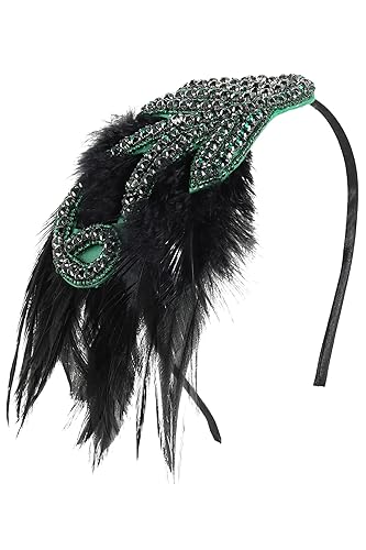 BABEYOND 1920s Flapper - Diadema con accesorios de plumas rugientes de los años 20, accesorios de fiesta de Gatsby vintage (verde)