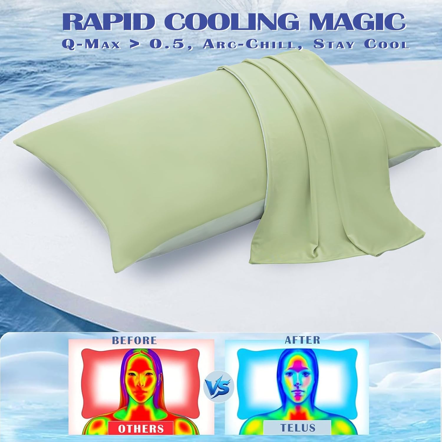 TELUS Cooling Pillowcases for Hot Sleeper King Size 2-Pack, Silky Soft Breathable Pillow Case with Envelope Close, Stay Cool Pillow Cover for Night Sweats, 20x36 Inch, Green - Image 2