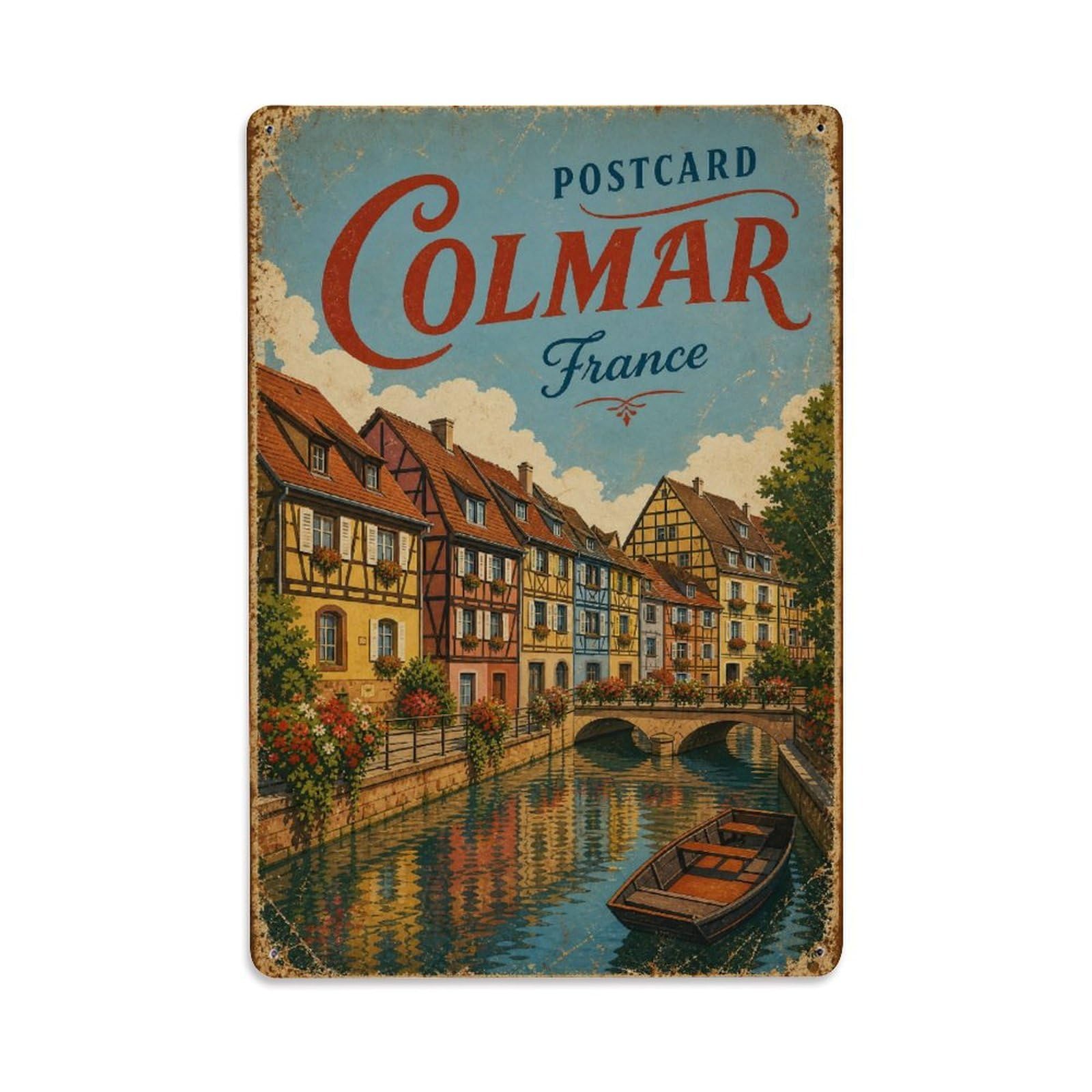 Gead 8X12inch Style Vintage Travel Colmar France Postcard Metal Tin Sign
