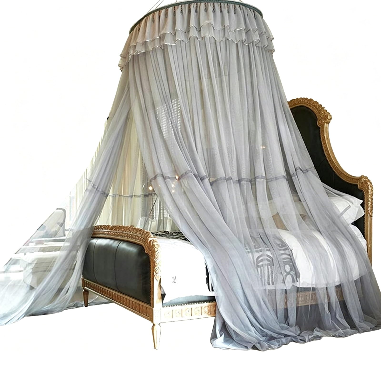SARKEY Tulle Mesh Round Bed Canopy,Romantic Mosquito Net Curtain,Cozy Drape Netting,Lace Tent,Large Space,Princess For Girls,Ceiling,Embroidery Sheer,for Adults Bedroom Décor