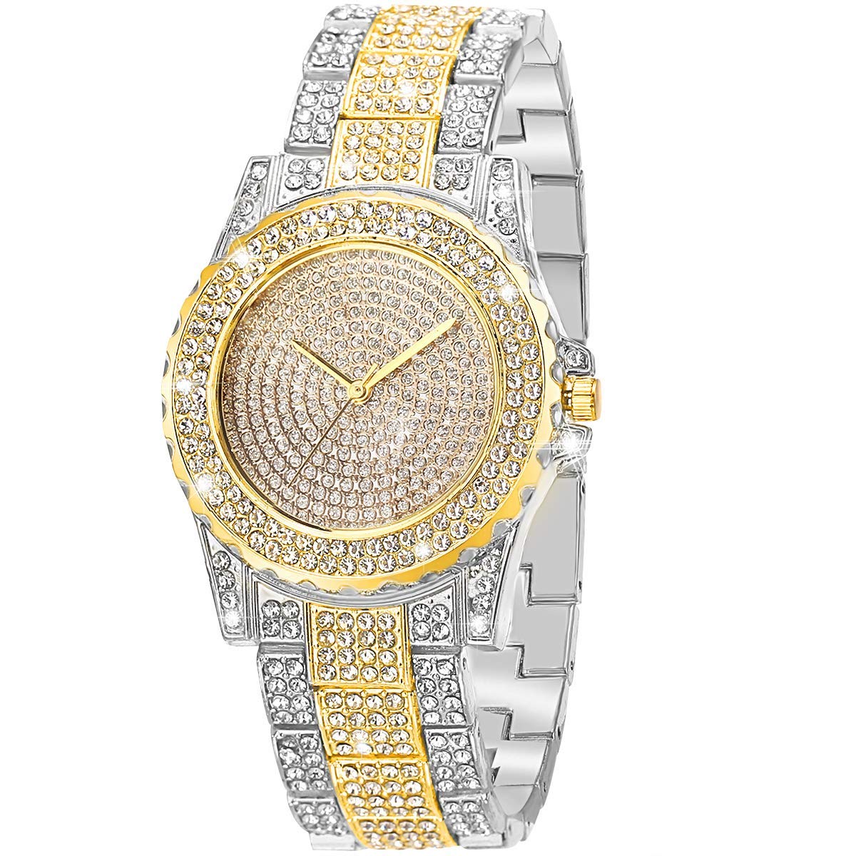 Luxury Ladies Watch Iced Out Watch with Quartz Movement Crystal Rhinestone Diamond Watches for Women Stainless Steel Wristwatch