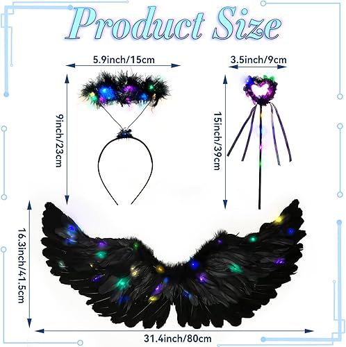 Miniatura 2 de Goenb Alas de ángel iluminadas, disfraz de ángel para mujeres, adultos, niñas, niños, alas de ángel y accesorios de halo para fiesta de Halloween