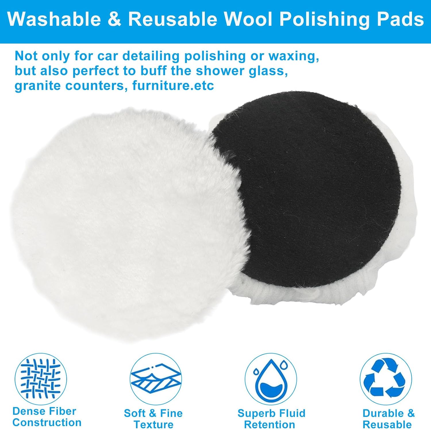 4 Inch Wool Polishing Buffing Pad Set with M10 Drill Adapter, 7 Pcs