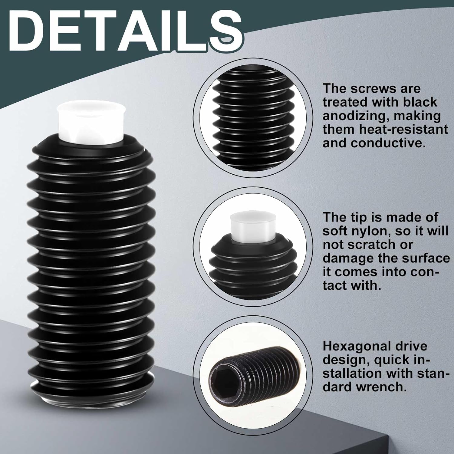 Frienda 40 Pcs Black Oxide Steel Nylon Tip Set Screws 1/4"-28 x 0.500" Thread Length