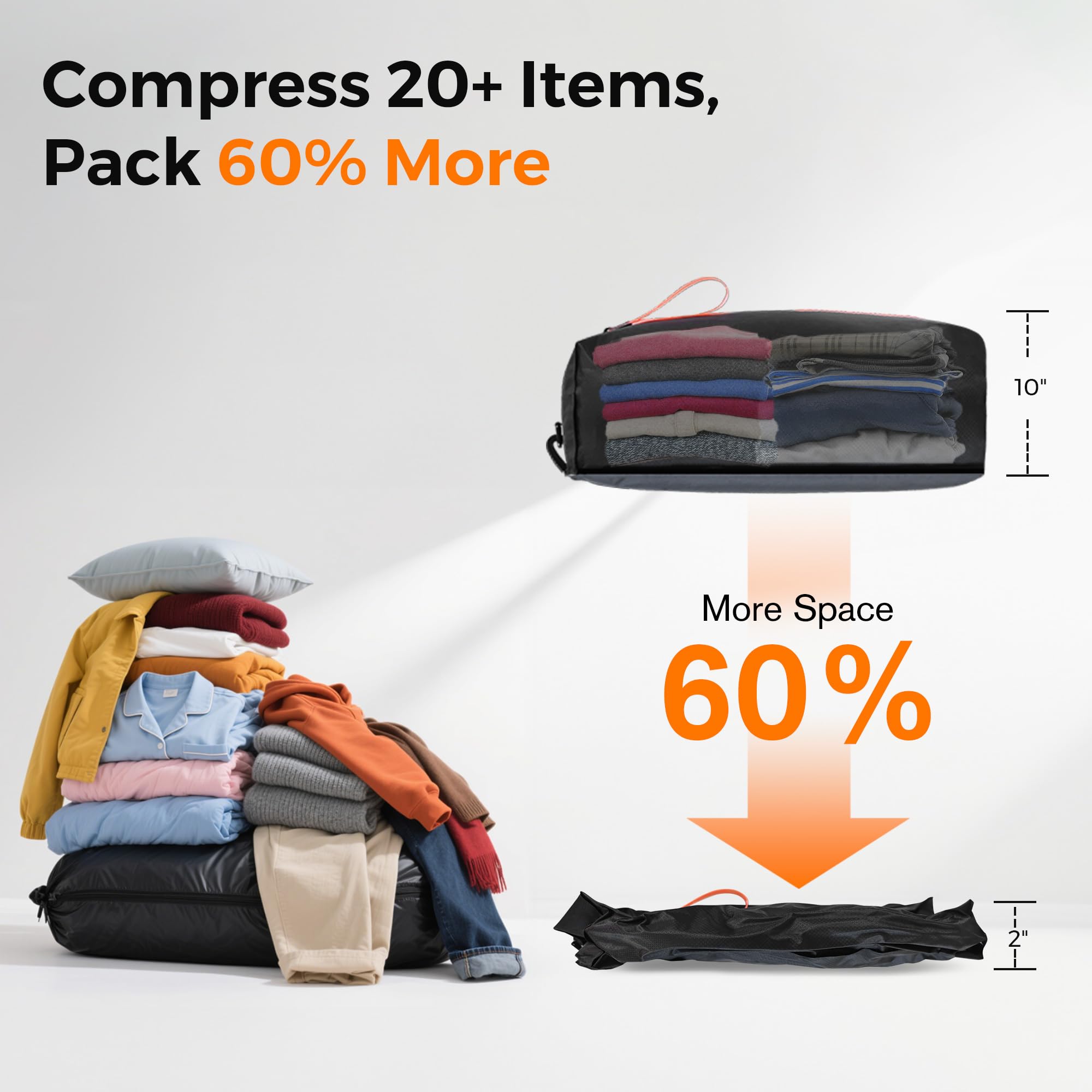 Aerogogo ReZip Vakuumbeutel für Reisegepäck, wiederverwendbare Kompressionsbeutel, Vakuumversiegelung, Verpackungswürfel für Stoffverpackungen (groß)