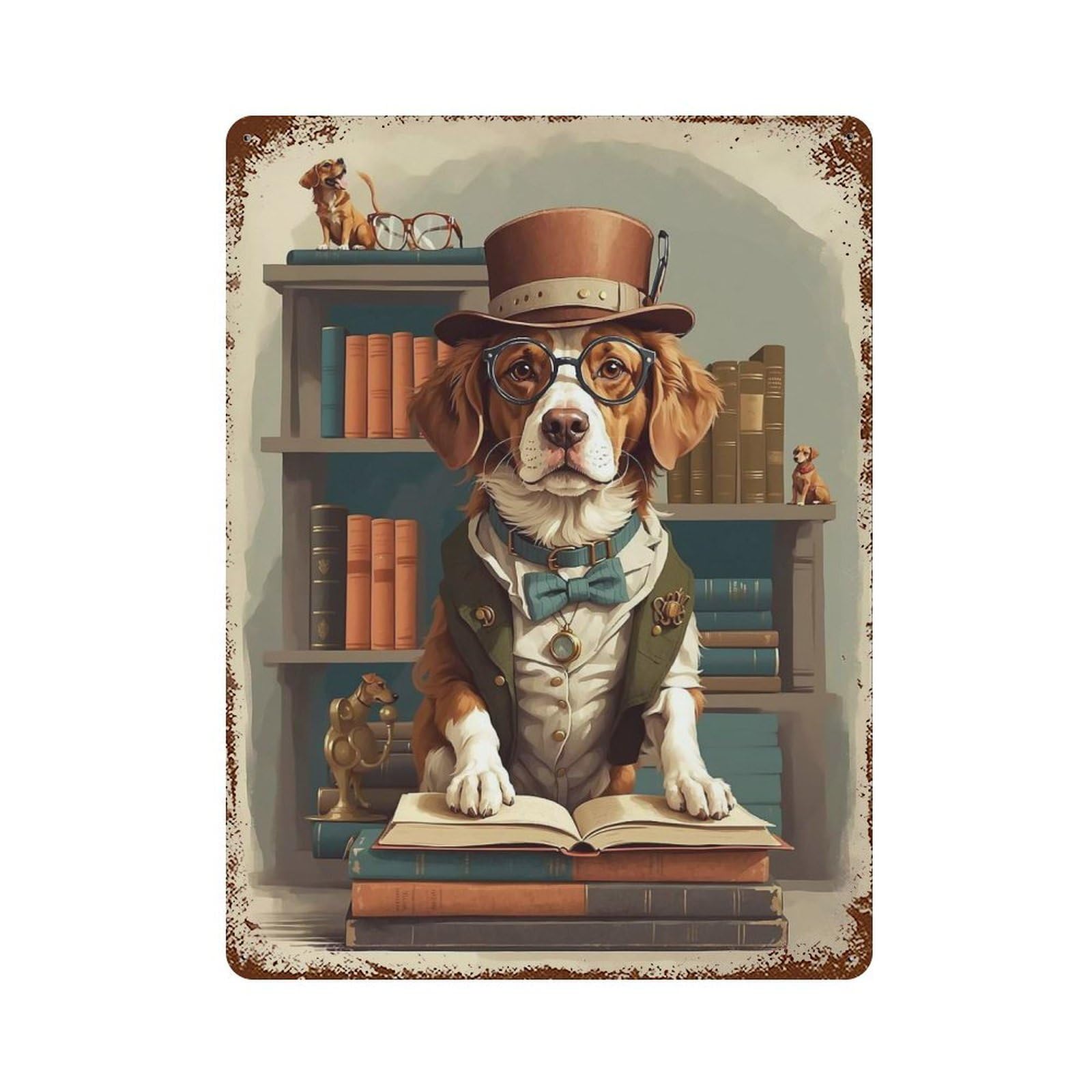 Garage Style Smart Brittany Spaniel Dog Rustic Tin Plaque 15.7"x11.8", Classic Wall Plaque for Bar And Workshop