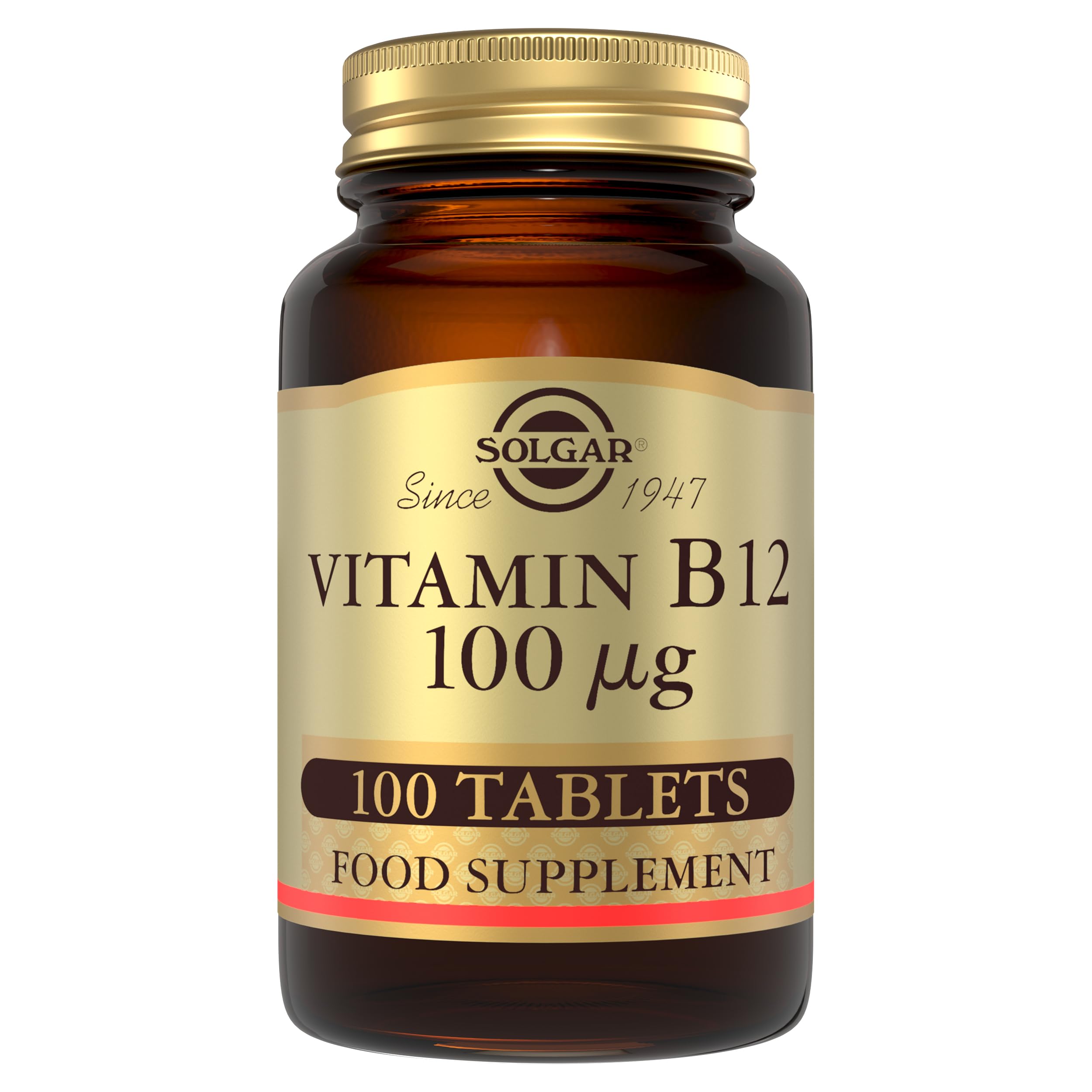 Solgar Vitamin 100 µg B12 Tablets - Pack of 100 - Easy to take Form - for Healthy Nervous System, Heart and Mind - Red Blood Cell Formation - Vegan