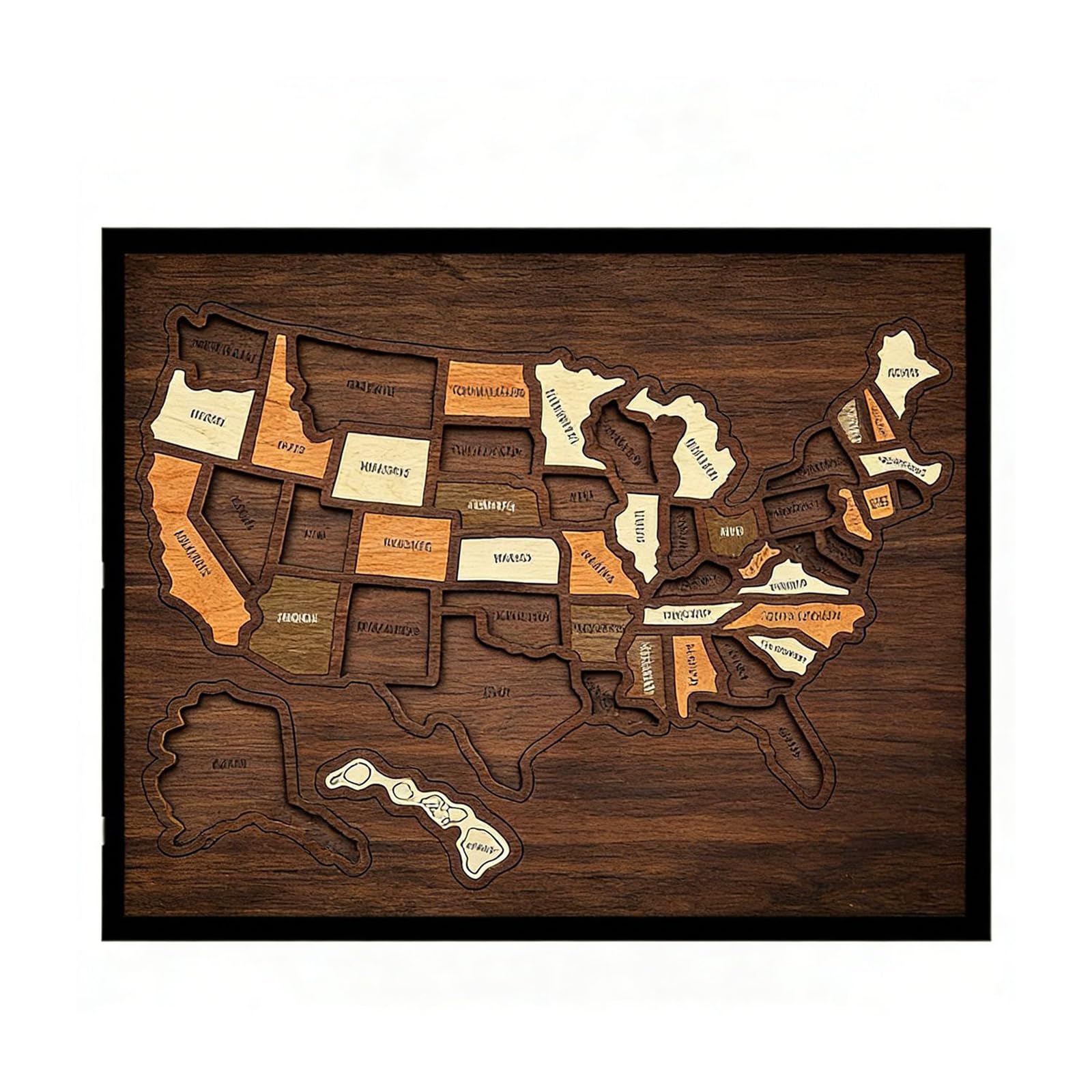 Generic Wooden United States Journeys Tracker Maps with Elements Sticker USA Maps Puzzles United States Map Tracker Puzzle for Traveling Couple Family Art Home Decor