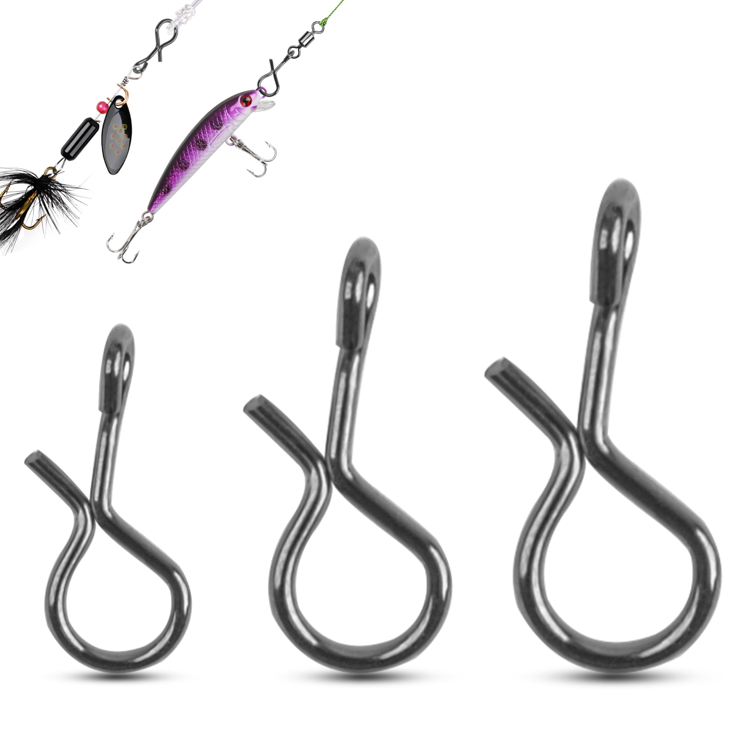 AGOOL Fly Fishing Snaps 100pcs Quick Lure Change Clips Micro Fly Swivels Snaps No Knot Snaps Stainless Steel Fast Change Connect Clips Fly Hook Lure Snap for Flies, Jigs, Lures 3 Sizes