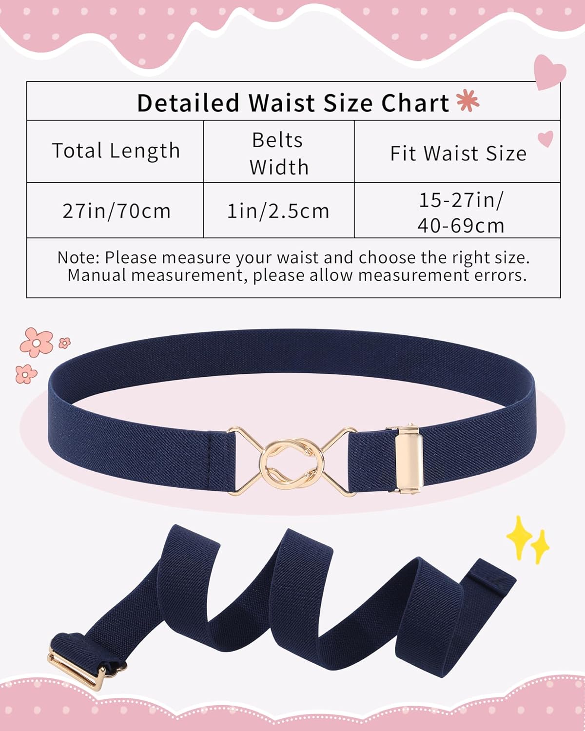 Kajeer Kids Elastic Belt for Girls,3 Pack Youth Belts Stretch Adjustable Gold Round buckle Toddler Belts for Uniform Casual - Image 2