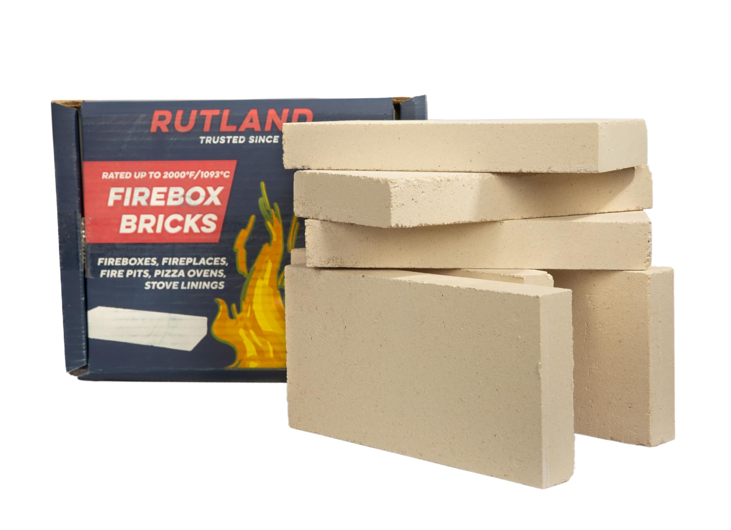 Rutland Products Fire Bricks, Firebricks for Wood-Burning Fireplaces & Woodstoves, 2000F, Ivory, Case of 6