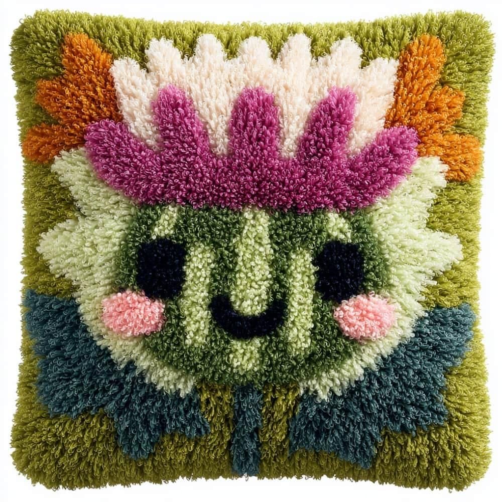 Taxpy DIY Latch Hook Pillow Kit Pre-Printed Hook and Latch Rug Kits Thistle 17X17 Inch.Cross-Stitch Embroidery Cushion Cover for Home Sofa Decoration