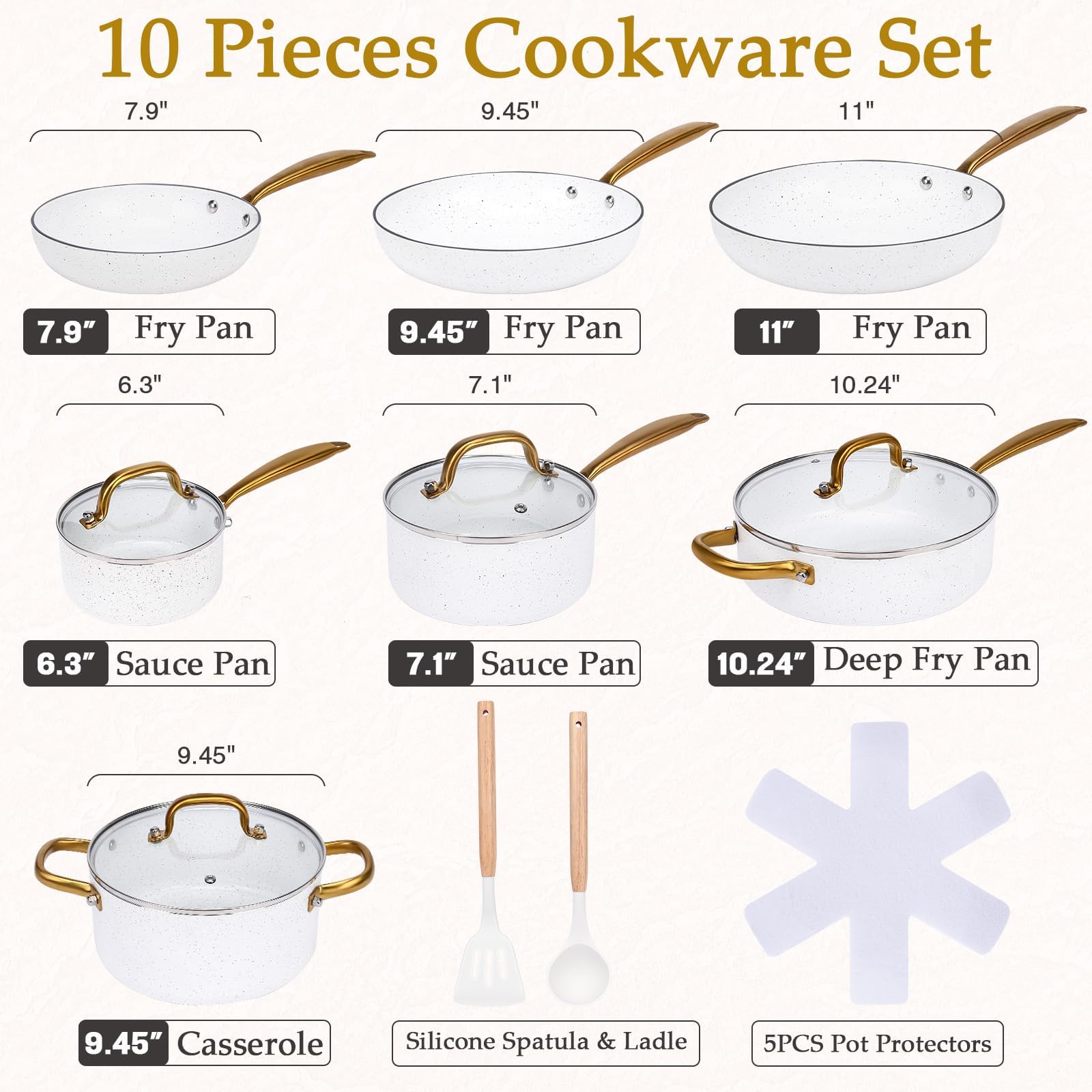 GFTIME Set di pentole e padelle antiaderenti, 18 pezzi, in ceramica di titanio, atossico (PFOS, PFOA), maniglie fresche, design salvaspazio, adatto a forno e lavastoviglie, set di pentole da cucina a